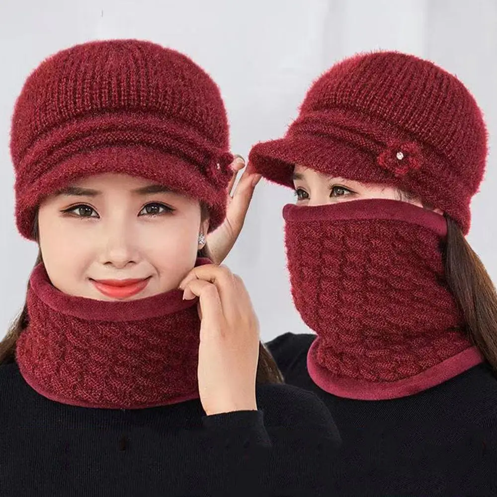 

1Pc Winter Fashion Women Wool Knitted Hat Scarf Sets Ski Hat Female Berets Outdoor Knit Thick Scarf Collar Windproof Warm Hat