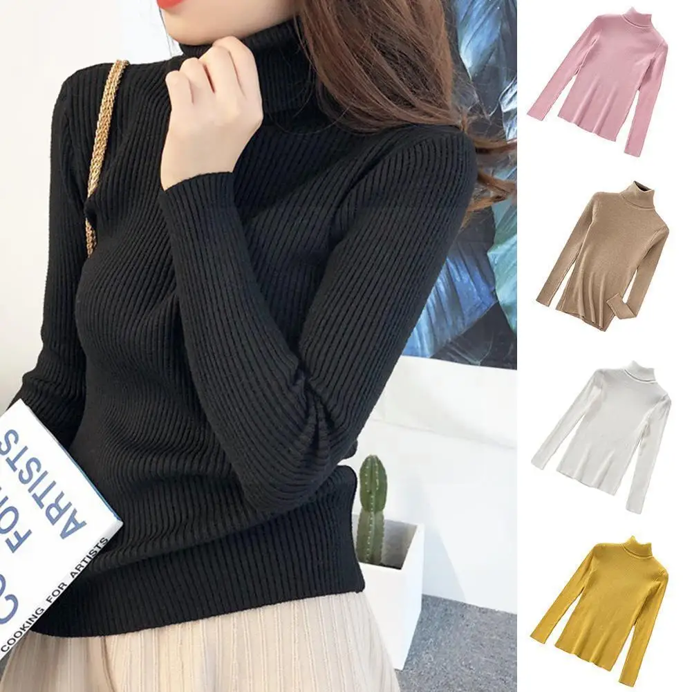 

2021 Autumn Winter Thick Sweater Women Knitted Ribbed Sweater Soft Sleeve Pullover Jumper Warm Long Pull Slim Turtleneck E7g3