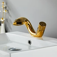gold brass basin faucets bathroom sink mixer taps hot cold single handle deck mounted waterfall creative design chromeblack