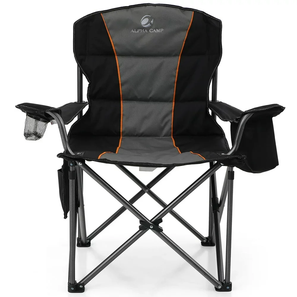 

Camping Folding Chair with Cooler Holder, Black and Gray