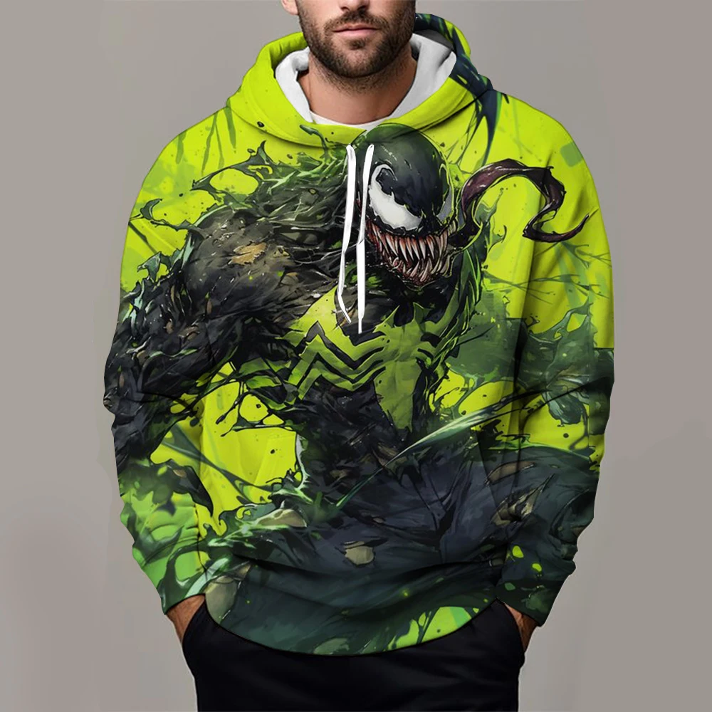 2024 Miniso Spider-Man Venom 3D Printed Men's Hoodie Jacket Outdoor Street Hip-Hop Sportswear Casual Sports Sweatshirt