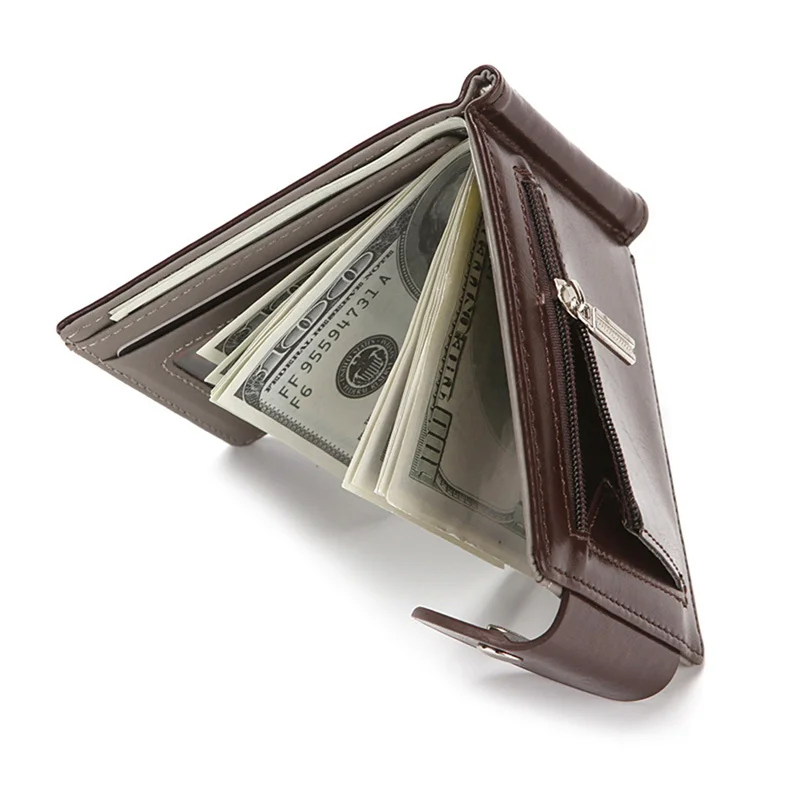 Dollar Clip ​Men Wallet Credit Card Holder PU Leather Small Zipper Coin Purse Money Clip