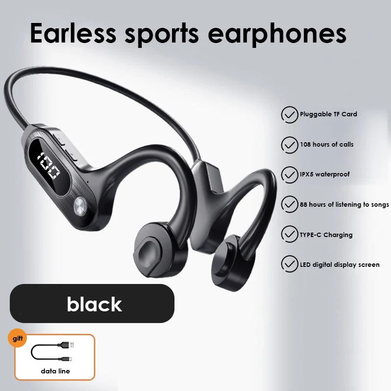 

Headset Support Tf Card Portable Earbuds Led Display With Mic For Workouts Running Driving Bone Conduction Headphones