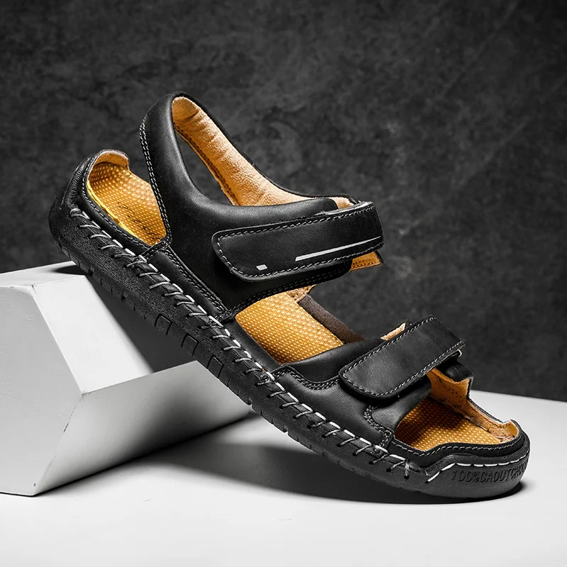 

Summer handmade large size sandals Men's outdoor non-slip casual leather slippers High Quality Beach Lightweight Sandals for Men
