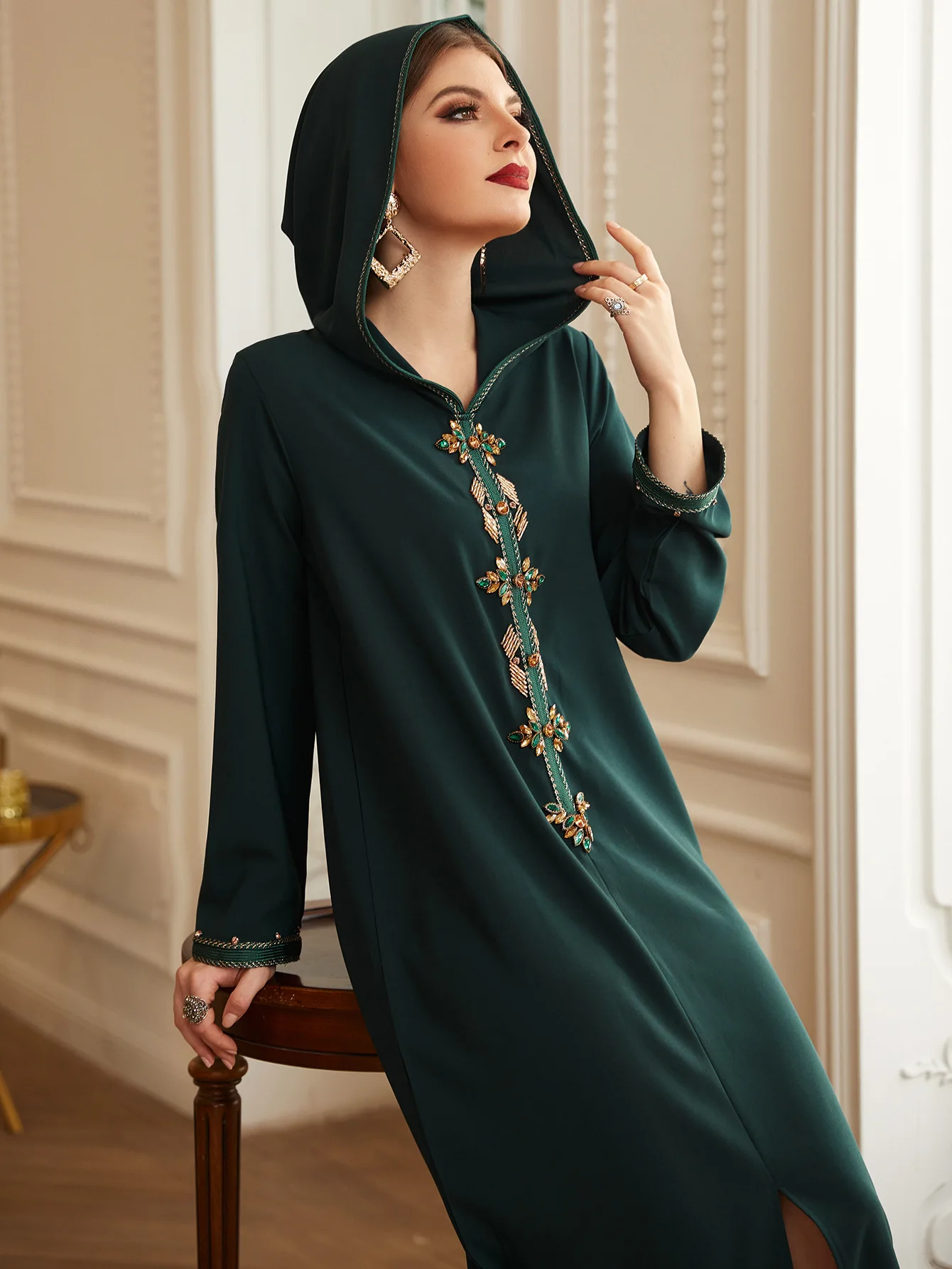 Eid Abaya Dubai Turkey Muslim Dress Diamonds Dresses Islam Hooded Abayas for Women Robe De Soiree Djellaba Femme Kaftan Morocco