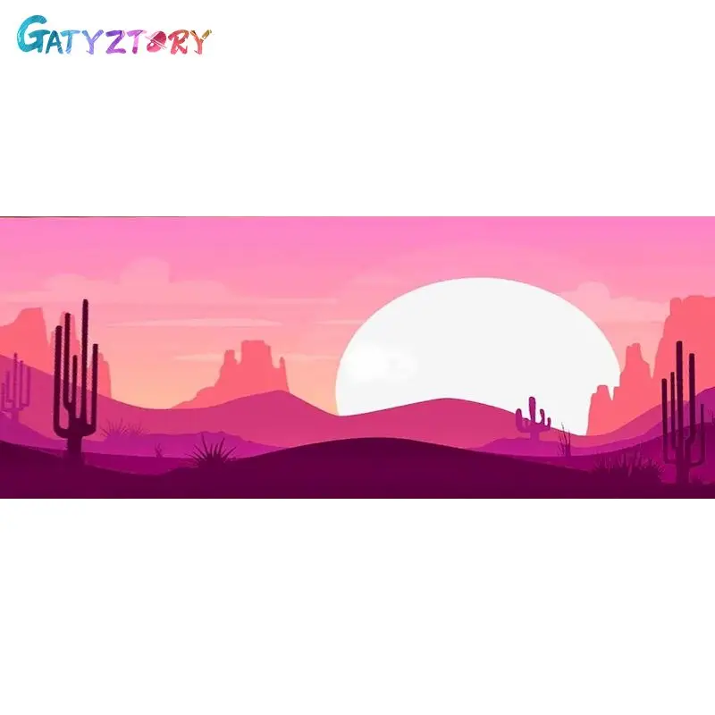 

GATYZTORY Pink Sky Pictures By Number Kits Acrylic Painting By Numbers Landscape On Canvas HandPainted Home Decor Art diy Gift