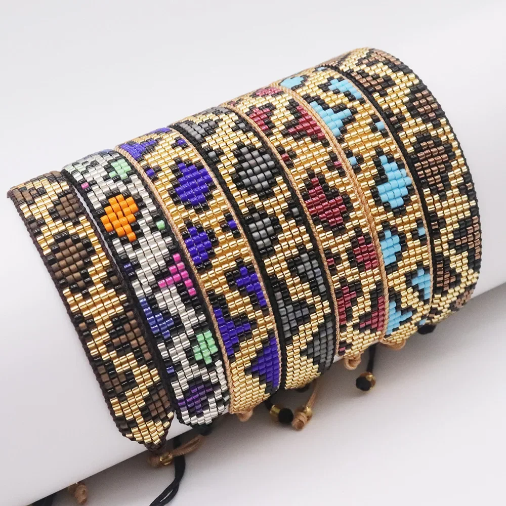 Браслет ручной работы в стиле ретро с рисовым шариком и леопардовым принтом