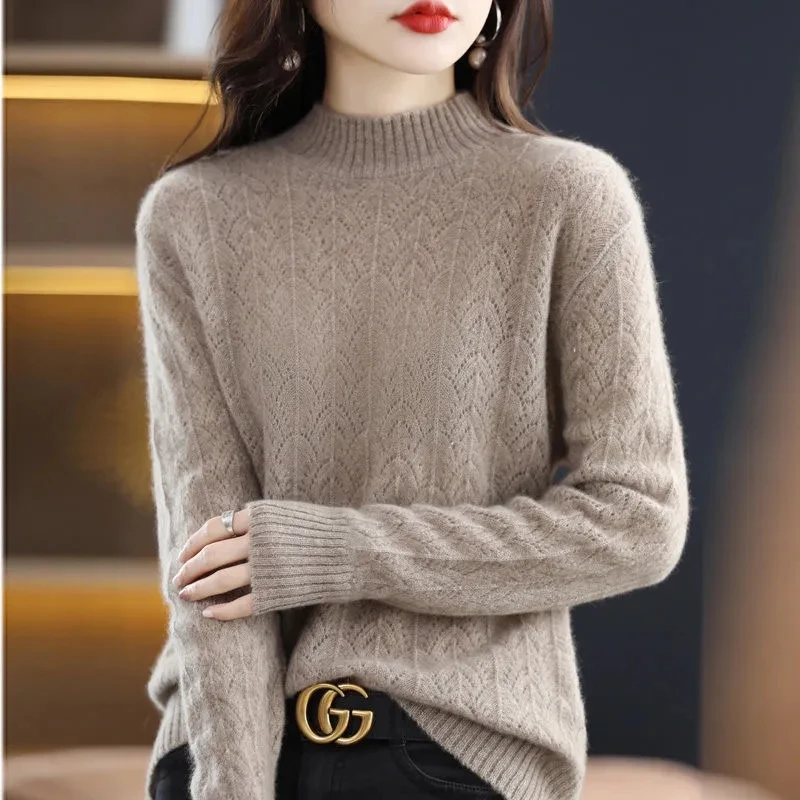 Демисезонный пуловер из 100% мериносовой шерсти с ложным воротником свитер