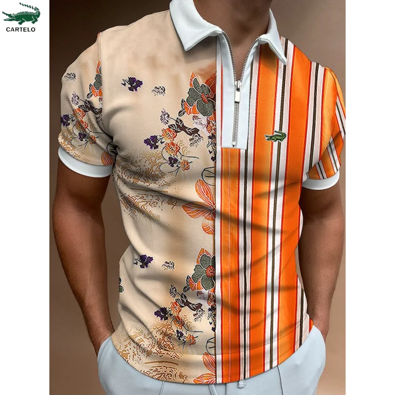 Cartelo Summer Men's Polo T Shirt Printed Short -sleeved T -shirt Top European Code Multi -color Top Tee Casual Embroidery