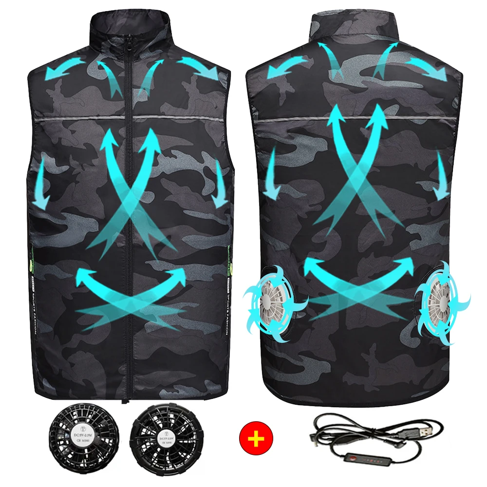 Men Ice Vest Fan Air Conditioning Clothes Cool Vest Sport US