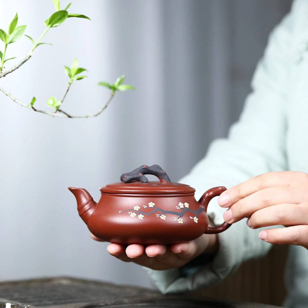 

handmade tea pot wintersweet flower relief embossed marked pot big mouth for Pu'er tea cake real yixing zisha dahongpao clay new