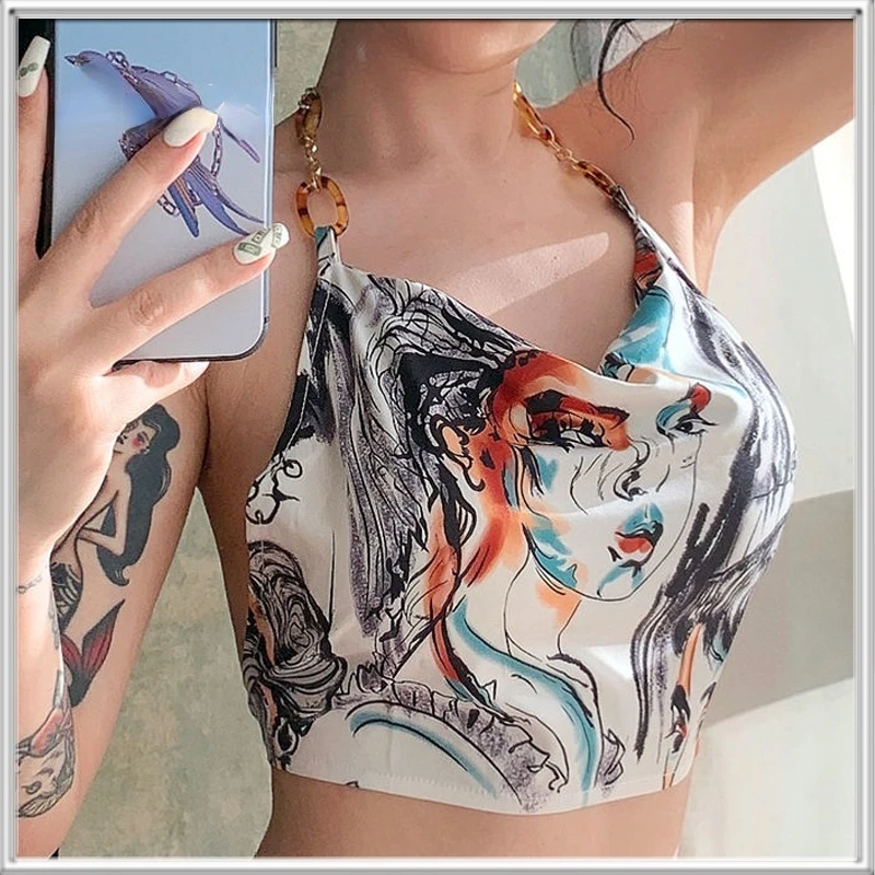 

Укороченные топы, повседневная одежда в стиле High Street, укороченная майка с рисунком, женская одежда весна-лето 2022