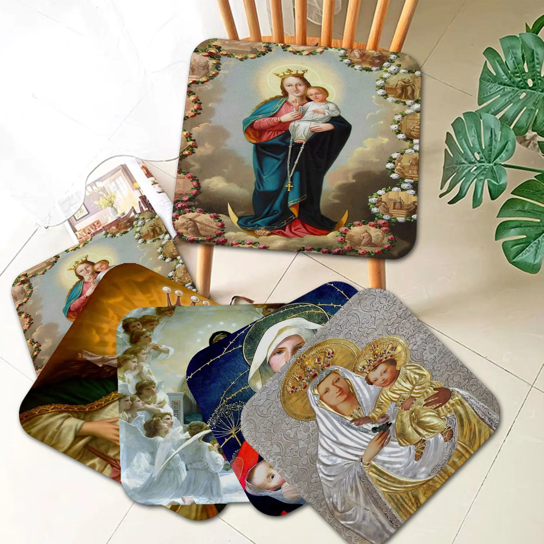 

Christian Virgin Mary Catholic Church Tie Rope Chair Mat Soft Pad Seat Cushion For Dining Home Office Indoor Outdoor Garden