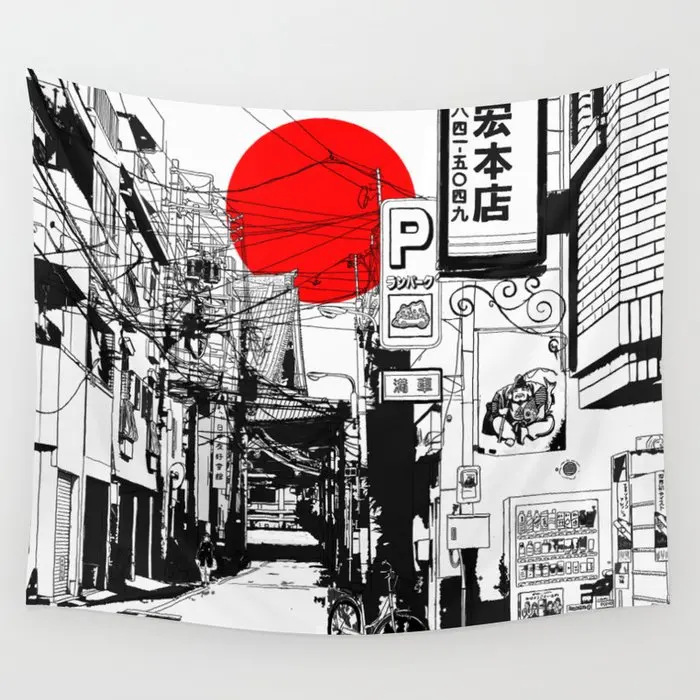 

Tokyo street sunrise Tapestry Wall Hanging Room Carpet Dorm Psychedelic Tapestries Art Home Decoration Accessories