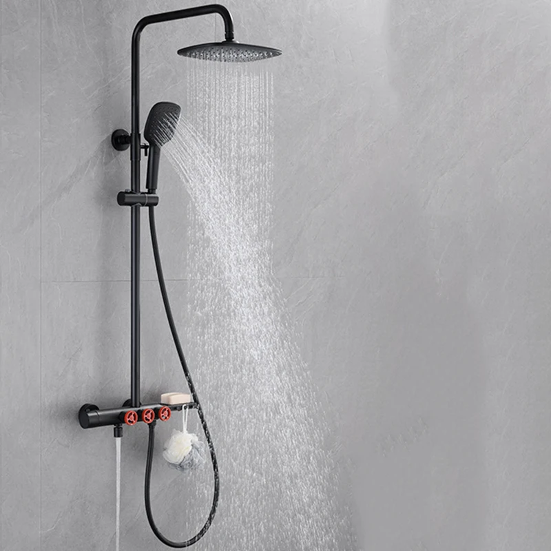 

Black Mixer Shower Set Head Rainfall Faucet Bathroom Thermostatic Hand Shower Set Hygienic Ducha Chuveiro Home Improvement