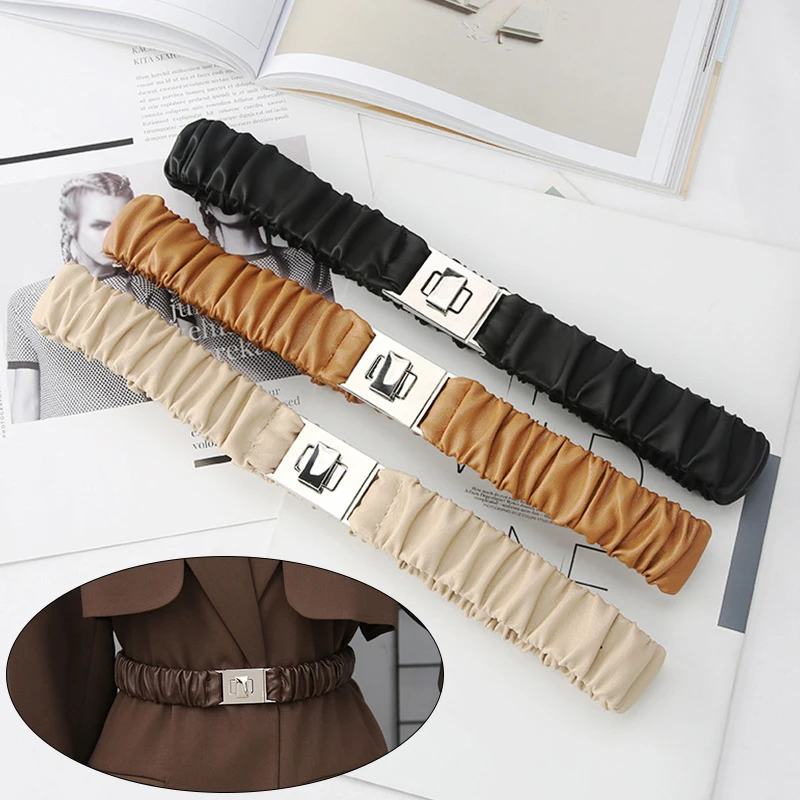 

Vintage Women Belt Dress Shirt Coat Belt Solid Color Waist Belt All-match Thin Waistband Temperament Elastic Waist Strap New