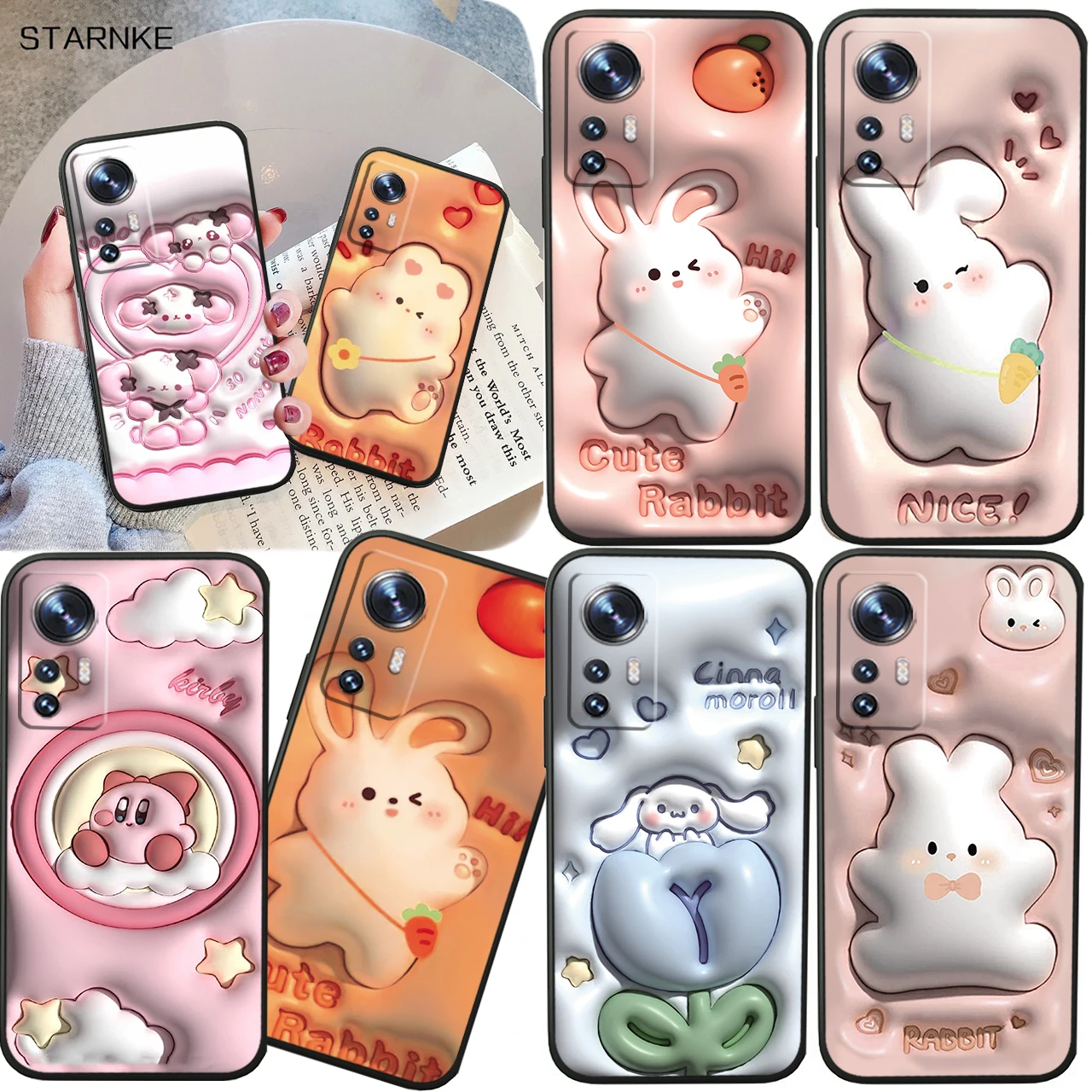 

3D Vision Cute Cartoon Rabbit For Xiaomi Mi 13 12T 11X 10T Note 10 Ultra Pro Lite 5G Soft Silicone Black Phone Case