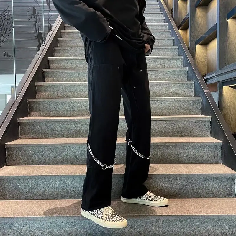 

Летние мужские джинсы с прямыми штанинами, новинка, красивая уличная одежда на цепочке, мешковатые брюки, джинсы в стиле хип-хоп, джинсовые б...