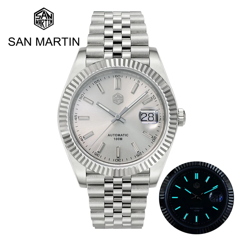 

San Martin Watch Men Jubilee Bracelet Automatic Mechanical Watches Sapphire Carving Bezel Waterproof 100M Diver Luxury Top Brand