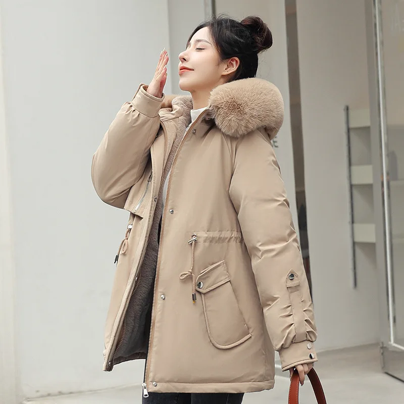

Autumn Winter Thicken Warm Parka Women Casual Solid Color Loose Short Hooded with Fur Coat Jackets Outwear