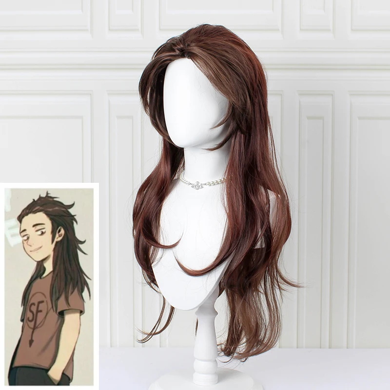 Купи Game Sally face Sallyface Larry 80cm Long Brown Styled Heat Resistant Hair Cosplay Costume Wig + Free Wig Cap за 855 рублей в магазине AliExpress