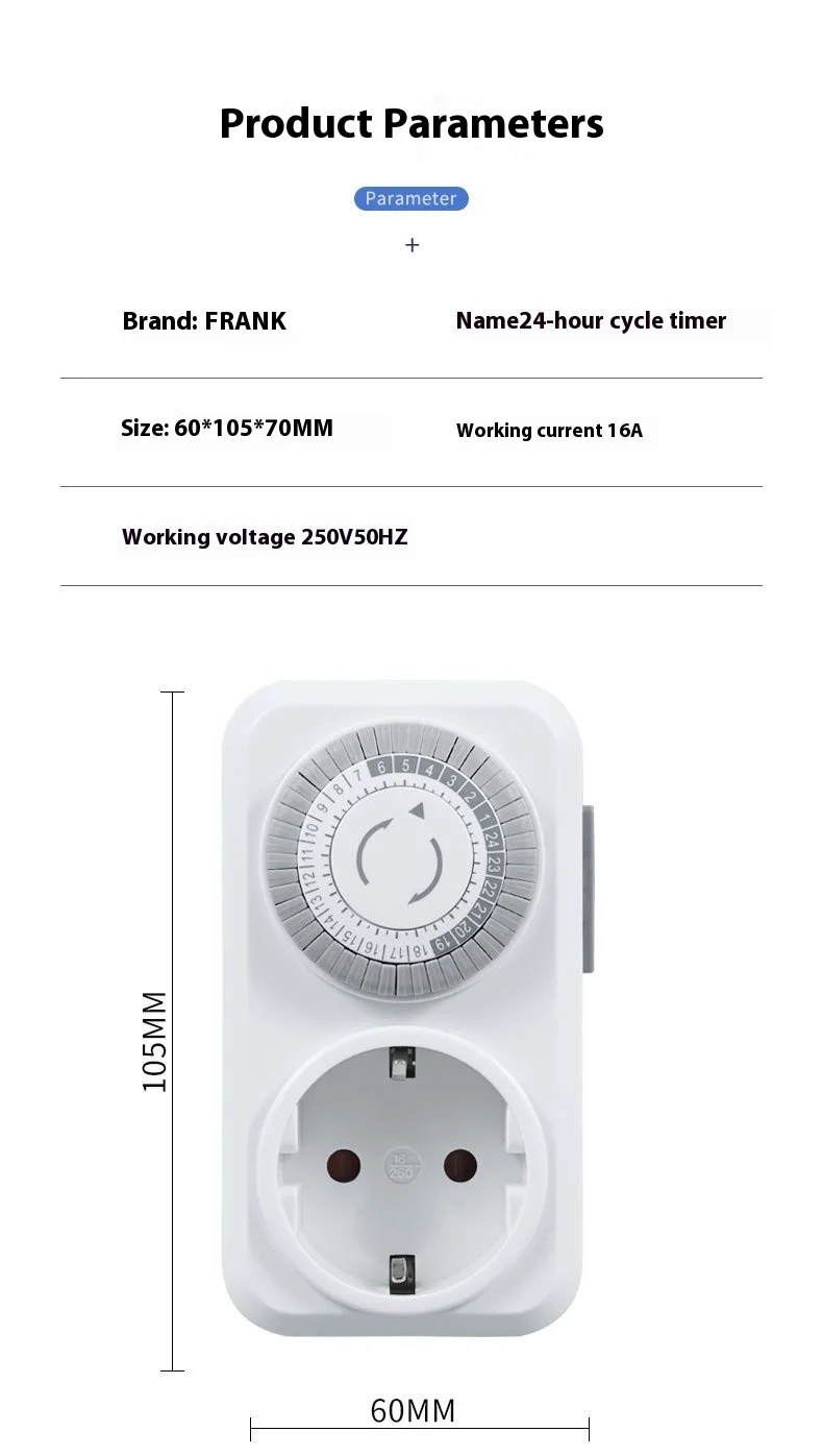 Стандартная гнездовая розетка Eurocode 24-часовый циклический Механический таймер