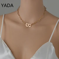 yada fashion gold color pendant necklace for women classic b letter necklace female long sweater chain girls jewelry se220004