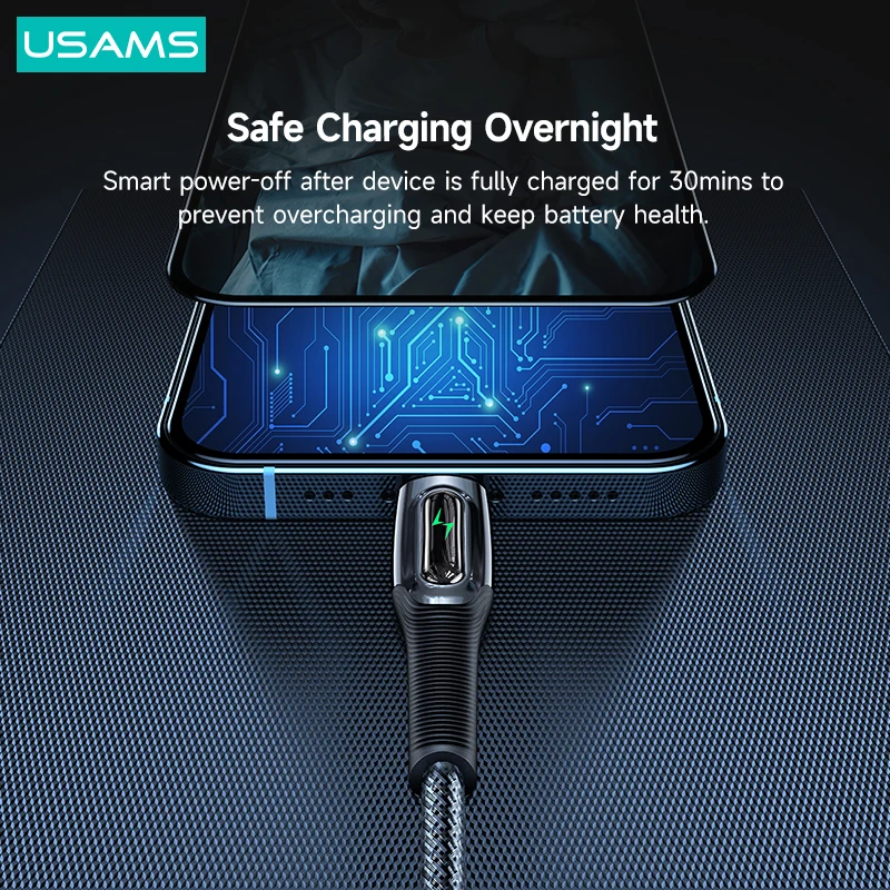USAMS Raydan PD 20W Smart Power Off Cable Fast Charge Data Cable Lightning Cable For iPhone 14 13 12 11 X Xr Xs 8 7 6 Plus