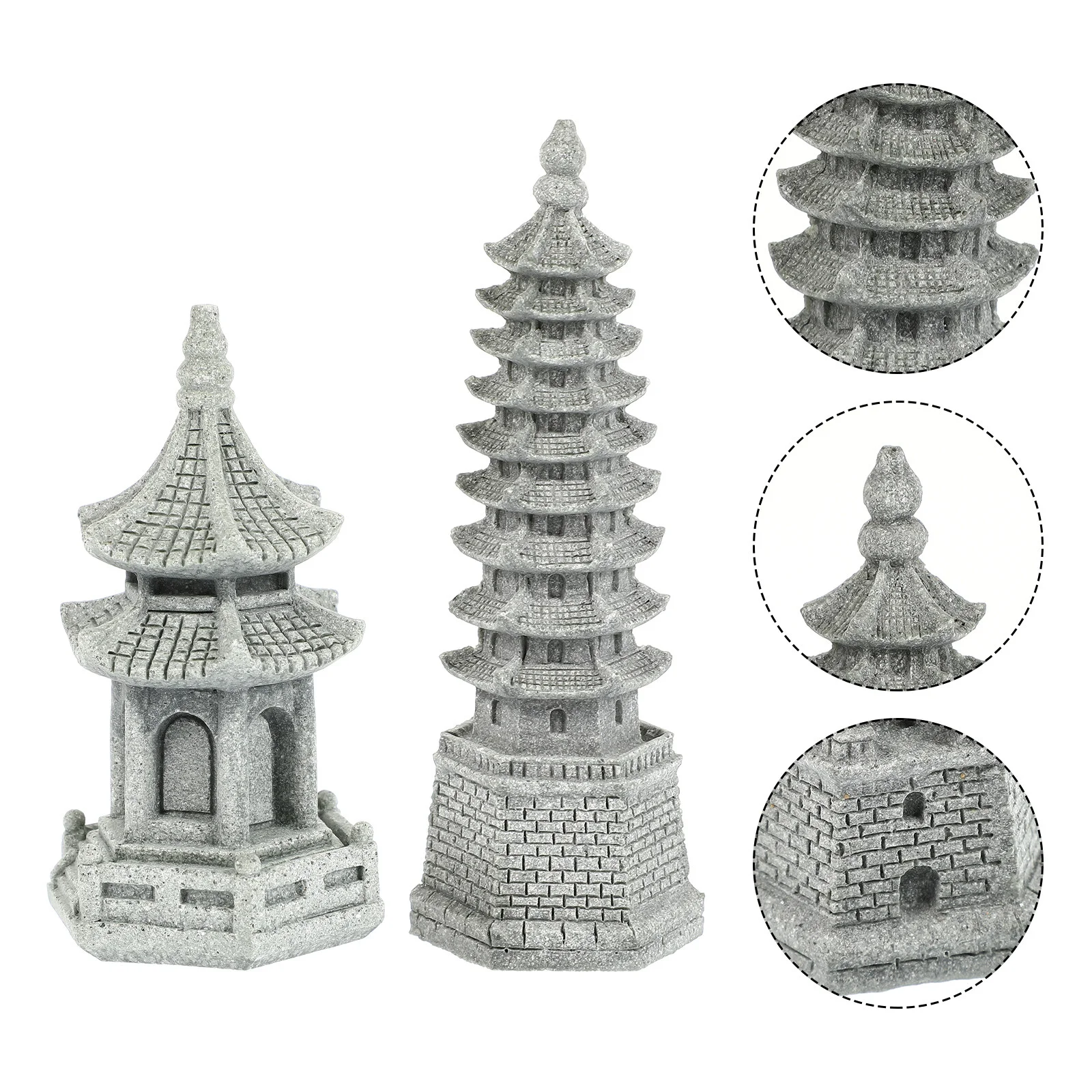 

2 Pcs Zen Garden Gardening Decor Pavilion Figurines Sandstone Micro Landscape Tower Simulation Towers Accessories
