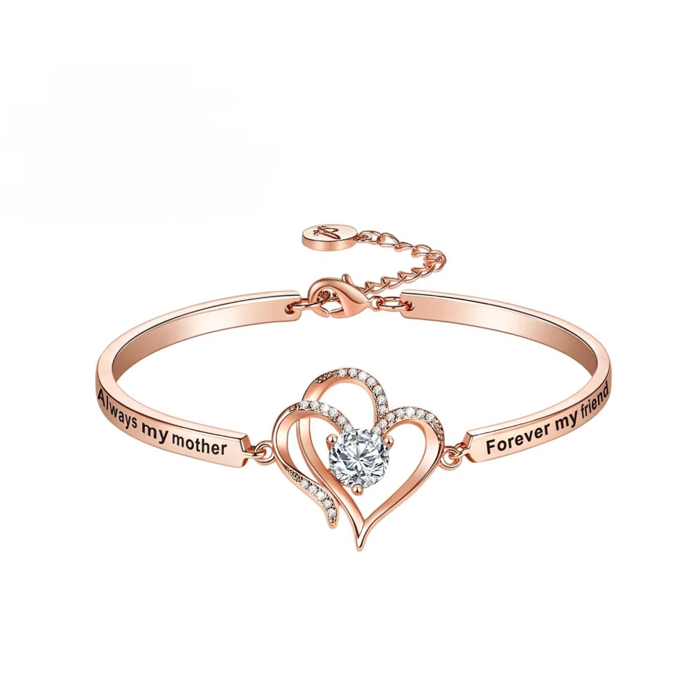 

TKJ 925 Sterling Silver "Forever My Mom Forever My Friend" Engraved Heart Inlaid CZ Bracelet Womens Girls