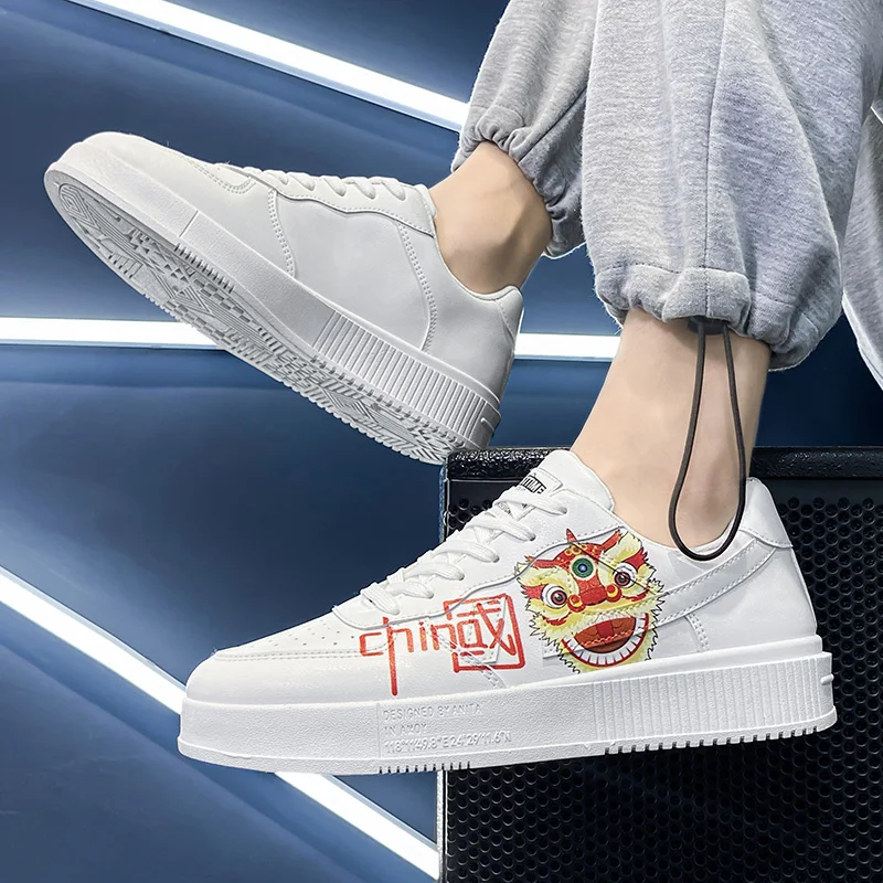 New Arrivals Men White Sneakers Trendy Leather Sport Shoes Breathable Summer Light Fashion Footwear Autumn Mens Flat Shoes China