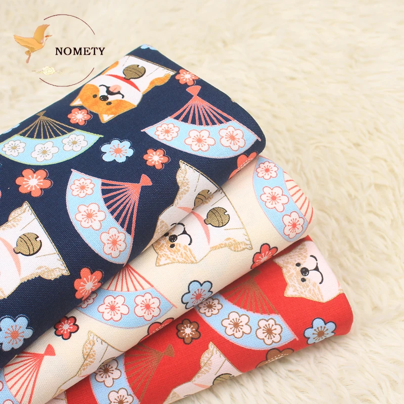 

100% Cotton Printed Shiba Inu Fabric Japanese Style Bronzed Plain Weave Cloth For Sewing Kimono Bags Handmade DIY 145*50cm