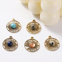 5pcs stainless steel hollow sun flower charms bohemia natural stone pendant for women diy jewelry making supplies wholesale