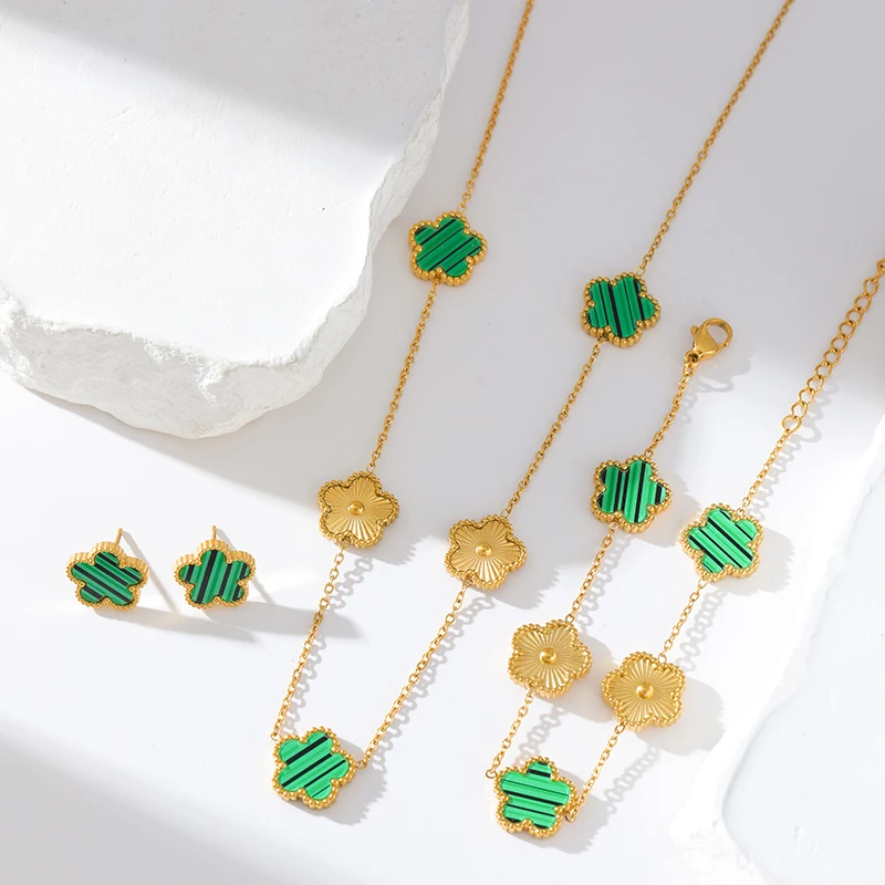 EILIECK Нержавеющая сталь 316L Цветок Пятилистный клевер Ожерелье Браслет Серьги