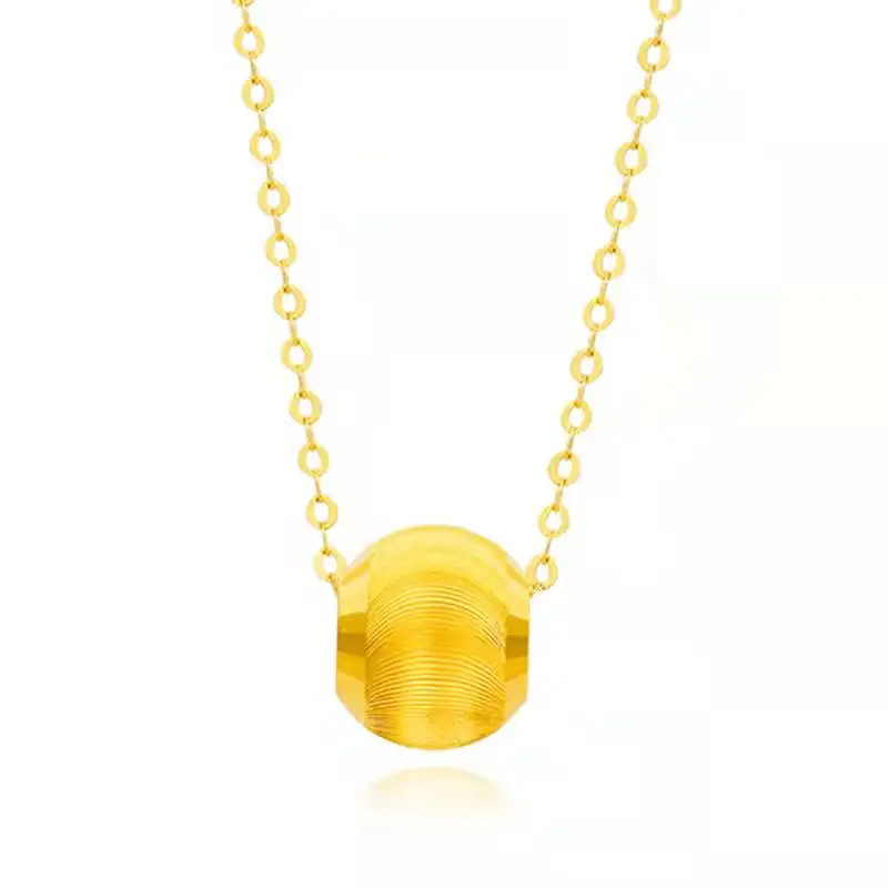 

JICAI Pure 999 24K Gold Lucky Bead Pendant Necklace and Real 18K Gold AU750 O-Shaped Necklace for Women Fine Jewelry Gift