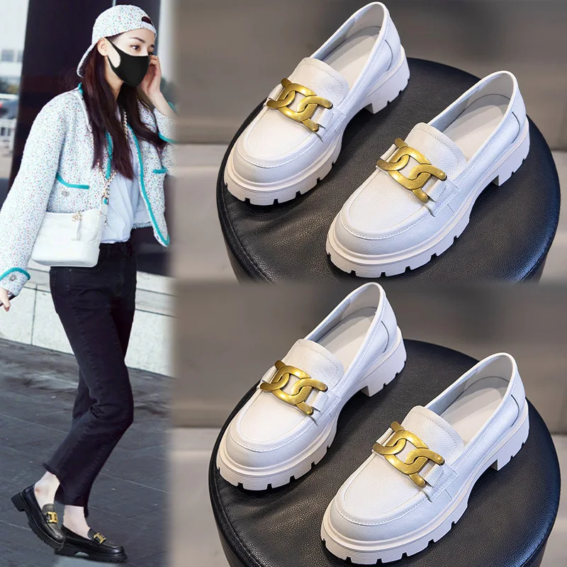 

First Layer Cowhide Mary Jane Women's Shoes 2022 Autumn New Fashion Single Shoes Thick Heel One Pedal Platform Heel Shoes Women