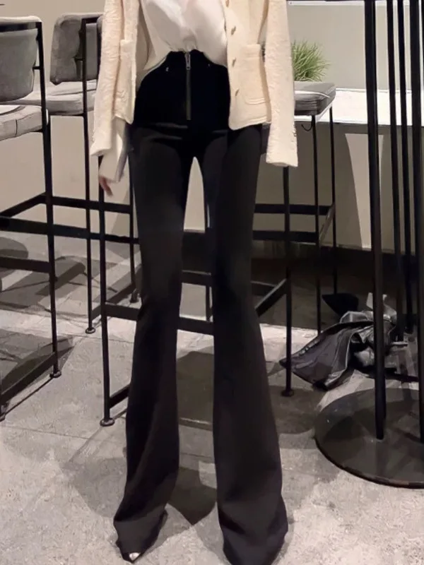 Летние корейские однотонные облегающие длинные брюки на молнии с высокой талией