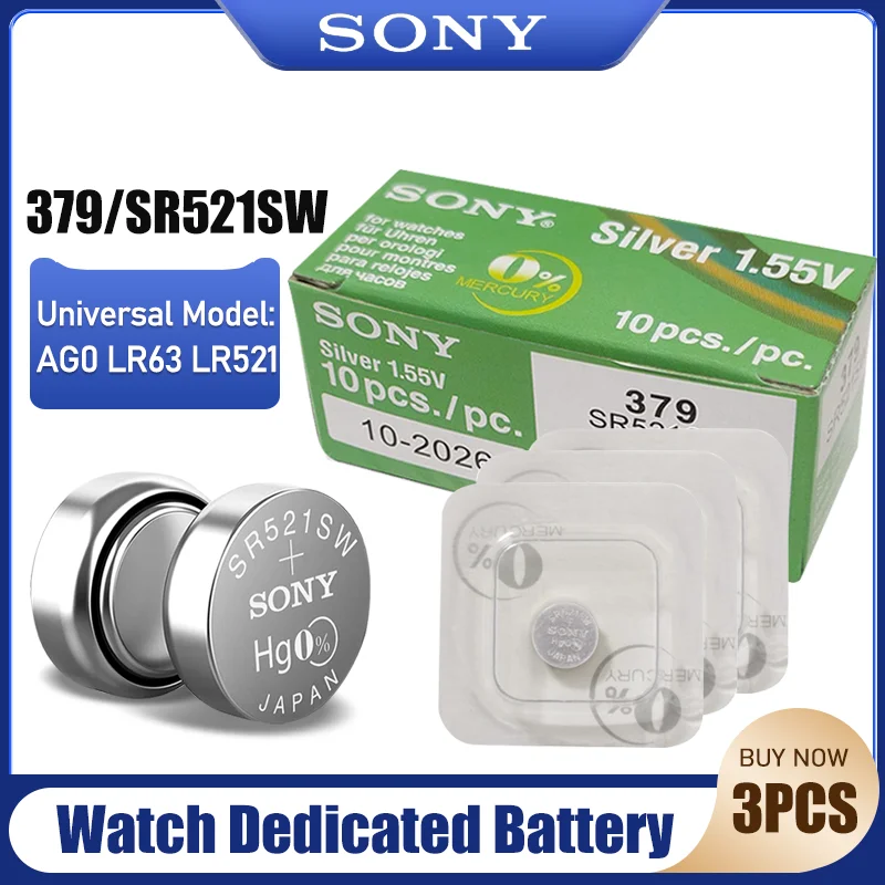 3 шт. оригинальный Sony 379 SR521SW AG0 D379 SR63 LR63 V379 1 55 в оксид серебра батарея для часов