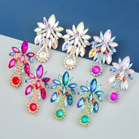 jijiawenhua new multicolor rhinestone floral dangle womens earrings dinner wedding accessories fashion statement jewelry