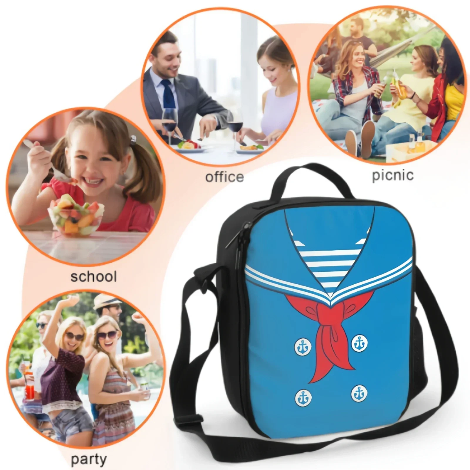 Темно-синий моряк изолированная сумка для ланча школы работы пикника морской