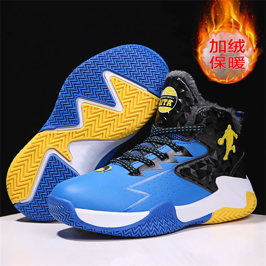 New Children's Basketball Shoes Students Boys Brand Jordans Youth Sports Shoes Winter Cotton Keep Warm Basketball Sneakers