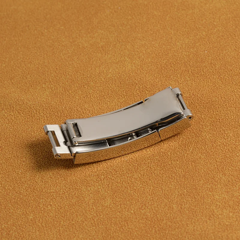 For ROLEX Watch Leather Rubber Strap Band Clasp Buckle Silver