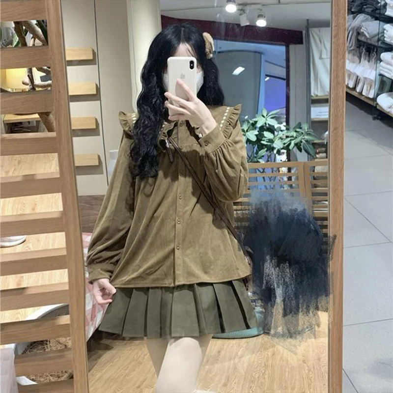 Женский вельветовый топ в японском стиле