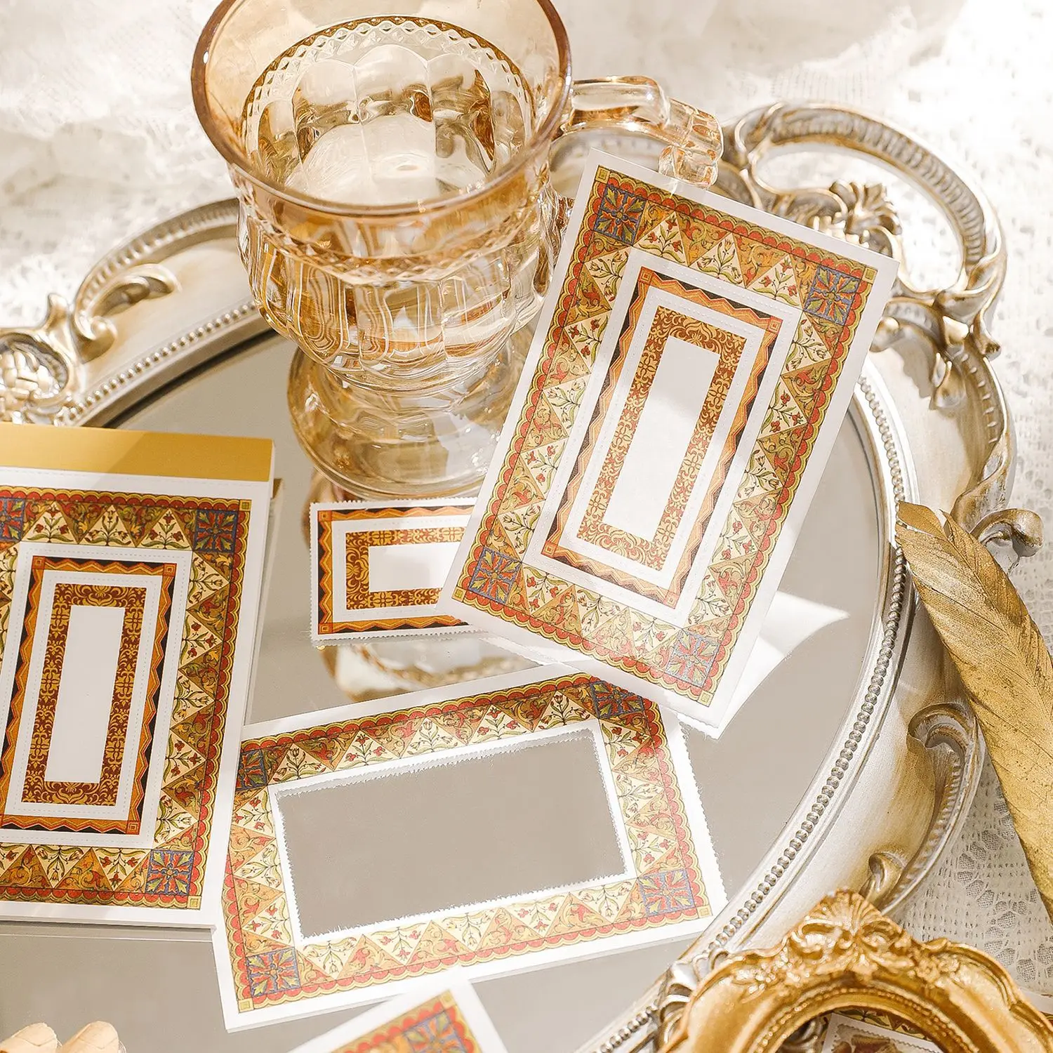 

30pcs Vintage Frame Hollow Memo Pad Junk Journal Tearable Border Materials DIY Collage Creative Multi Function Notes Paper