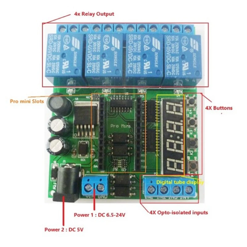 Плата Mini PLC DC 5-24 В 4Ch Pro релейный модуль экрана для светодиодного дисплея Arduino