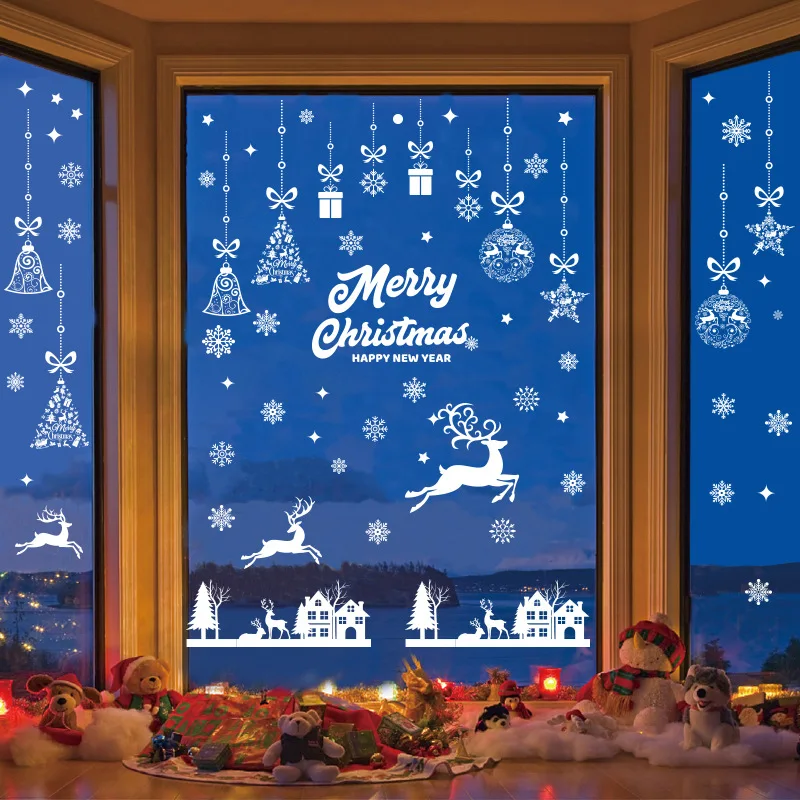 2/4/6pcs White Merry Christmas Wall window PVC sticker Store Home door decoration house school shopping mall DIY event decor