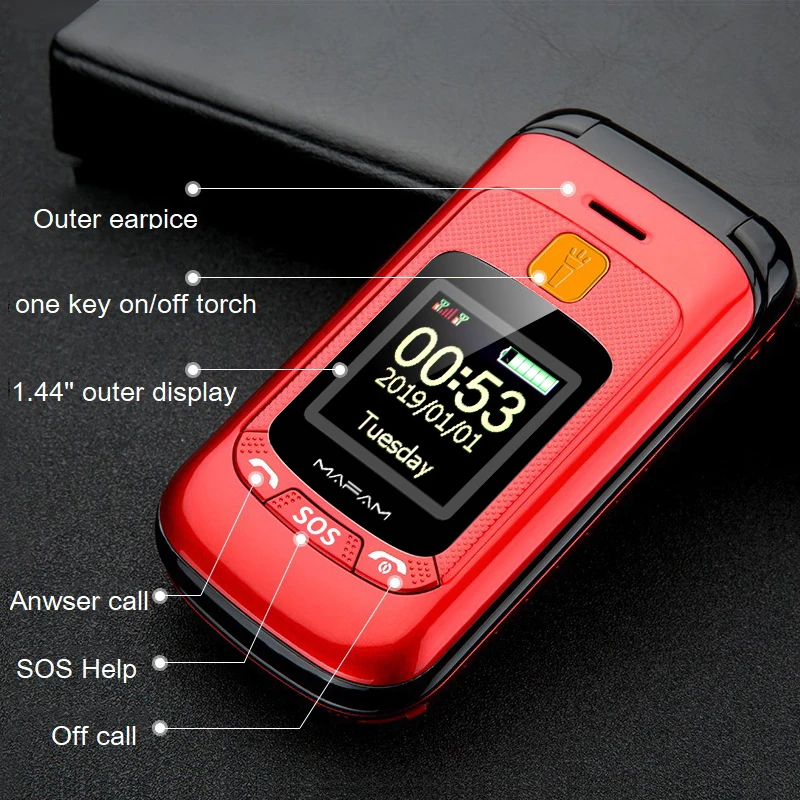 mafam f899 folded senior mobile phone dual display sos fast quick call big screen torch russian key loud sound fm easy to work free global shipping