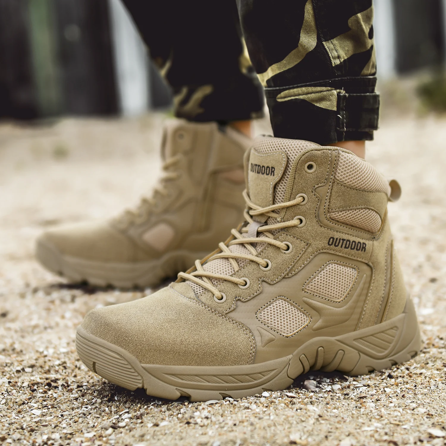 

Men Tactical Military Ankle Boots Desert Combat Bot Army Boot Outdoor Trainers Hiking Shoes Man Sneakers Leather Work Safty Shoe