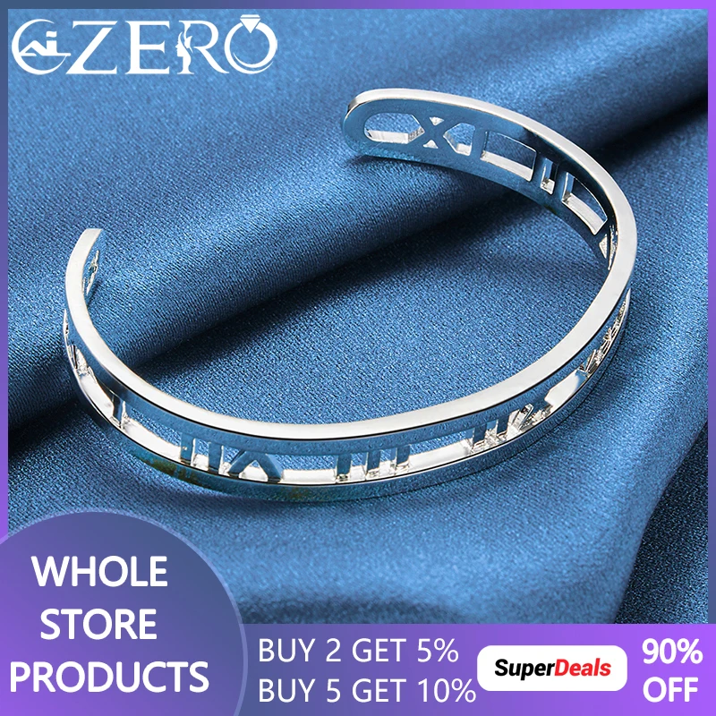 

ALIZERO 925 Sterling Silver Roman Numerals Bangle Bracelet For Women Men Fashion Wedding Engagement Party Charm Jewelry Gift