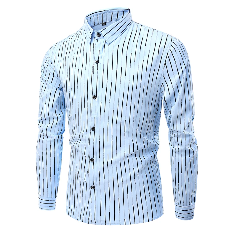 formal shirts for men striped long sleeved non-iron Business slim fit dress shirts Solid Twill Social Man fashion work Clothing